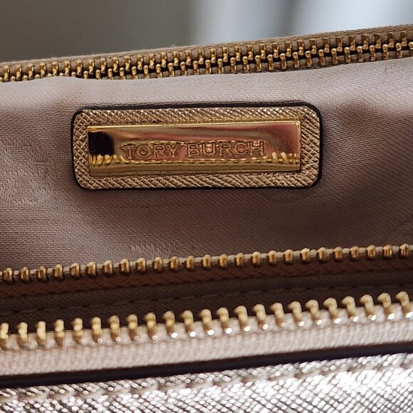 Tory Burch Robinson Metallic Gold Small East West Tote - Picture 10 of 14